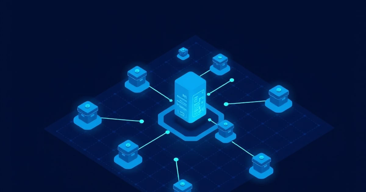 Isometric vector illustration showing interconnected tech systems with AI agents and security symbols
