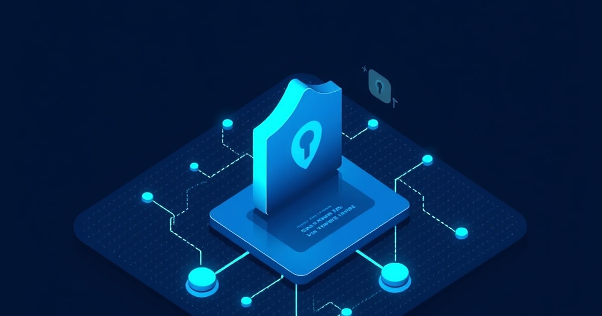 Isometric vector illustration showing digital security elements and voice waves for deepfake fraud article